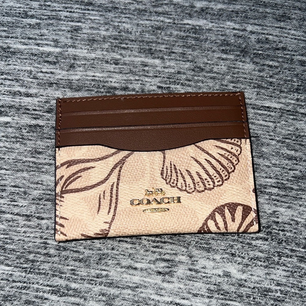 Coach Floral Brown and Cream Card Holder